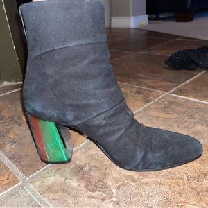 Black Ruffled/Slouchy Boot with a Holographic Heel